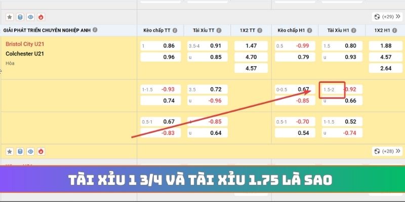 Tài xỉu 1 3/4 và tài xỉu 1.75 là sao